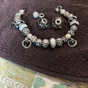 Pandora bracelet with black and white beads